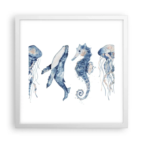 Póster en marco blanco - Fauna marina - 40x40 cm