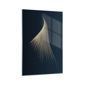 Cuadro sobre vidrio - Impresiones sobre Vidrio - Una delicada línea similar a una pluma sobre un fondo azul marino. - 70x100cm - Como el cabello de un ángel - Decoración de pared moderna para salón y dormitorio ARTTOR