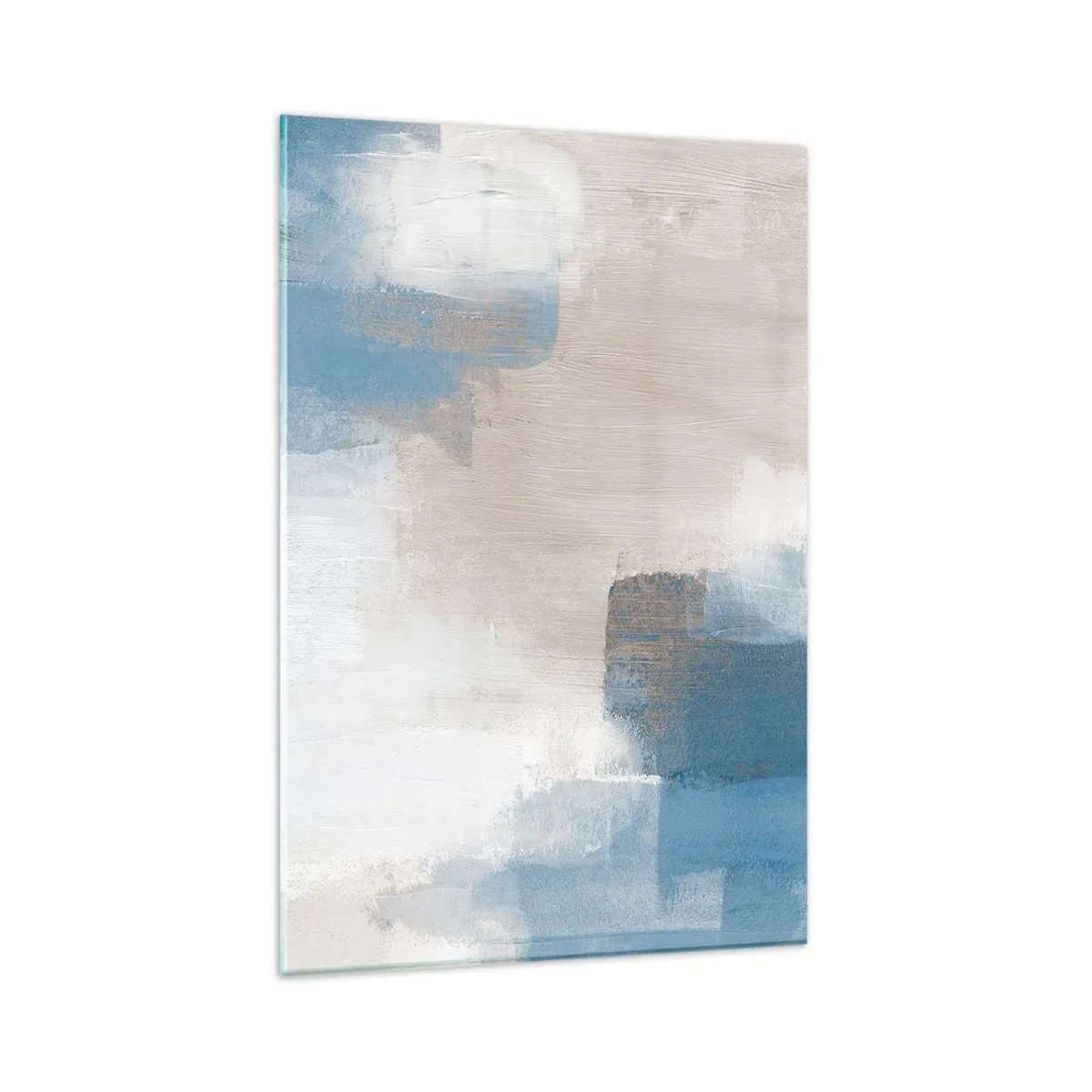 Cuadro sobre vidrio - Impresiones sobre Vidrio - Formas abstractas en tonos azules y beige. - 80x120cm - Abstracción rosa tras un velo azul - Decoración de pared moderna para salón y dormitorio ARTTOR