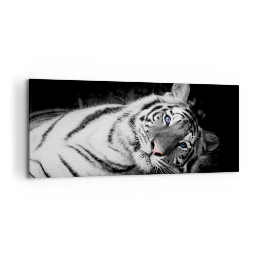 Cuadro sobre lienzo - Impresión de Imagen - Un tigre blanco representado artísticamente sobre un fondo negro. - 120x50cm - Salvaje y tranquilo - Decoración de pared moderna para salón y dormitorio ARTTOR