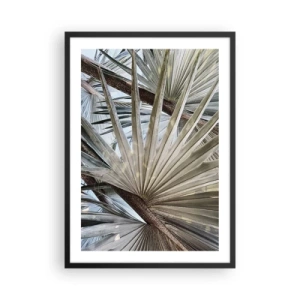 Póster en marco negro - Primer plano de hojas de palma en tonos pastel. - 50x70cm - Abanicos en el trópico - Decoración de pared moderna para salón y dormitorio ARTTOR