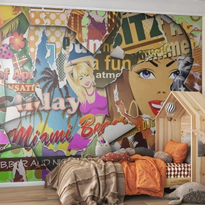 Fotomural Standard Eco - Recuerdos de las vacaciones - Pintada, Mural, collage de pintura - 250x175 cm