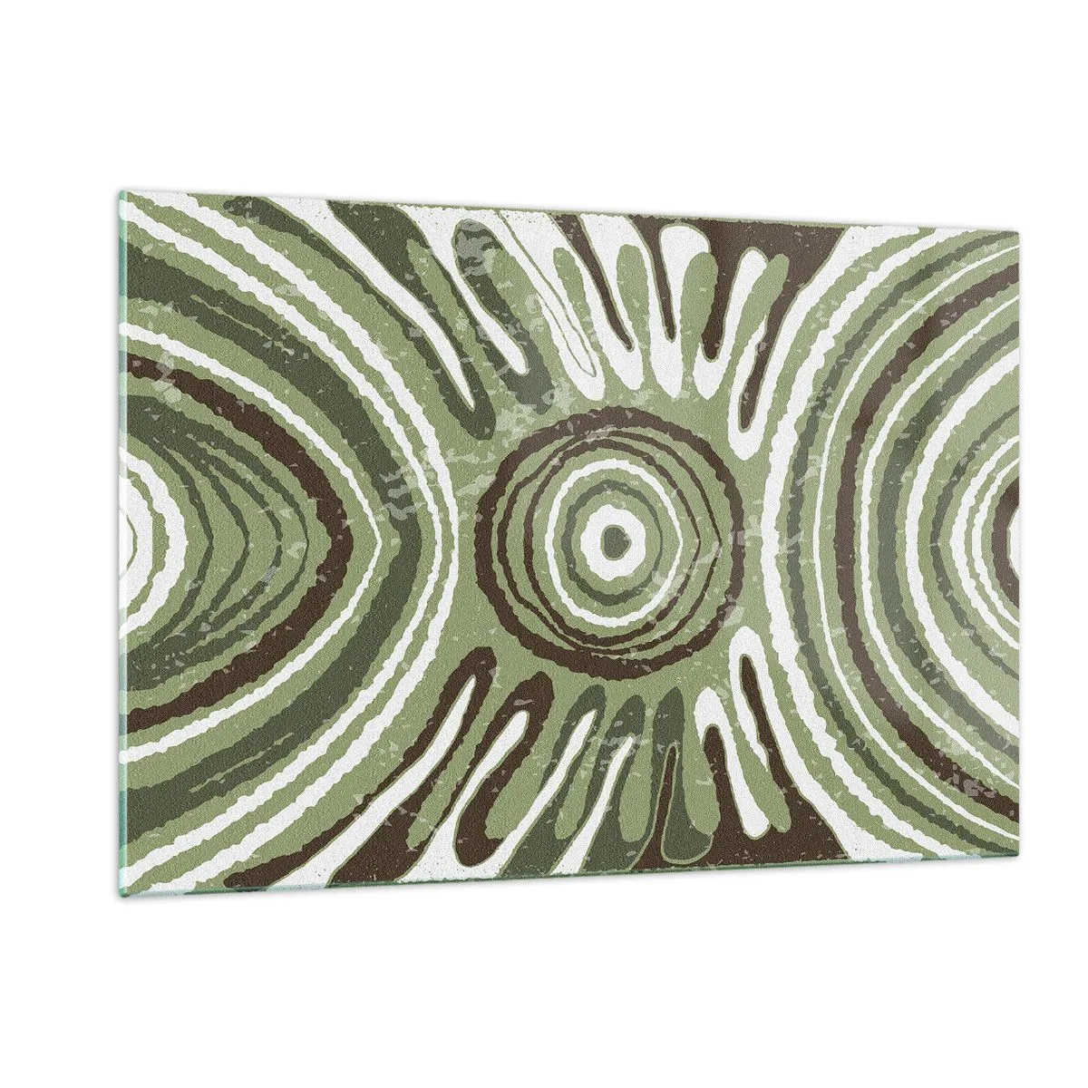 Cuadro sobre vidrio - Impresiones sobre Vidrio - Círculos concéntricos verdes y líneas abstractas - 120x80cm - Explosión de emociones - Decoración de pared moderna para salón y dormitorio ARTTOR