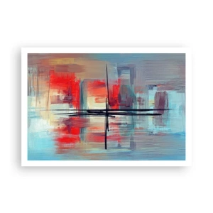 Póster - Una composición abstracta con colores intensos, líneas y formas geométricas. - 100x70cm - Paisaje en una dimensión desconocida - Decoración de pared moderna para salón y dormitorio ARTTOR