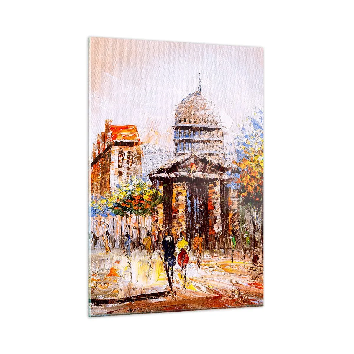 Cuadro sobre vidrio - Impresiones sobre Vidrio - Una pintoresca calle de la ciudad con un edificio histórico al fondo. - 50x70cm - Un paseo parisino - Decoración de pared moderna para salón y dormitorio ARTTOR