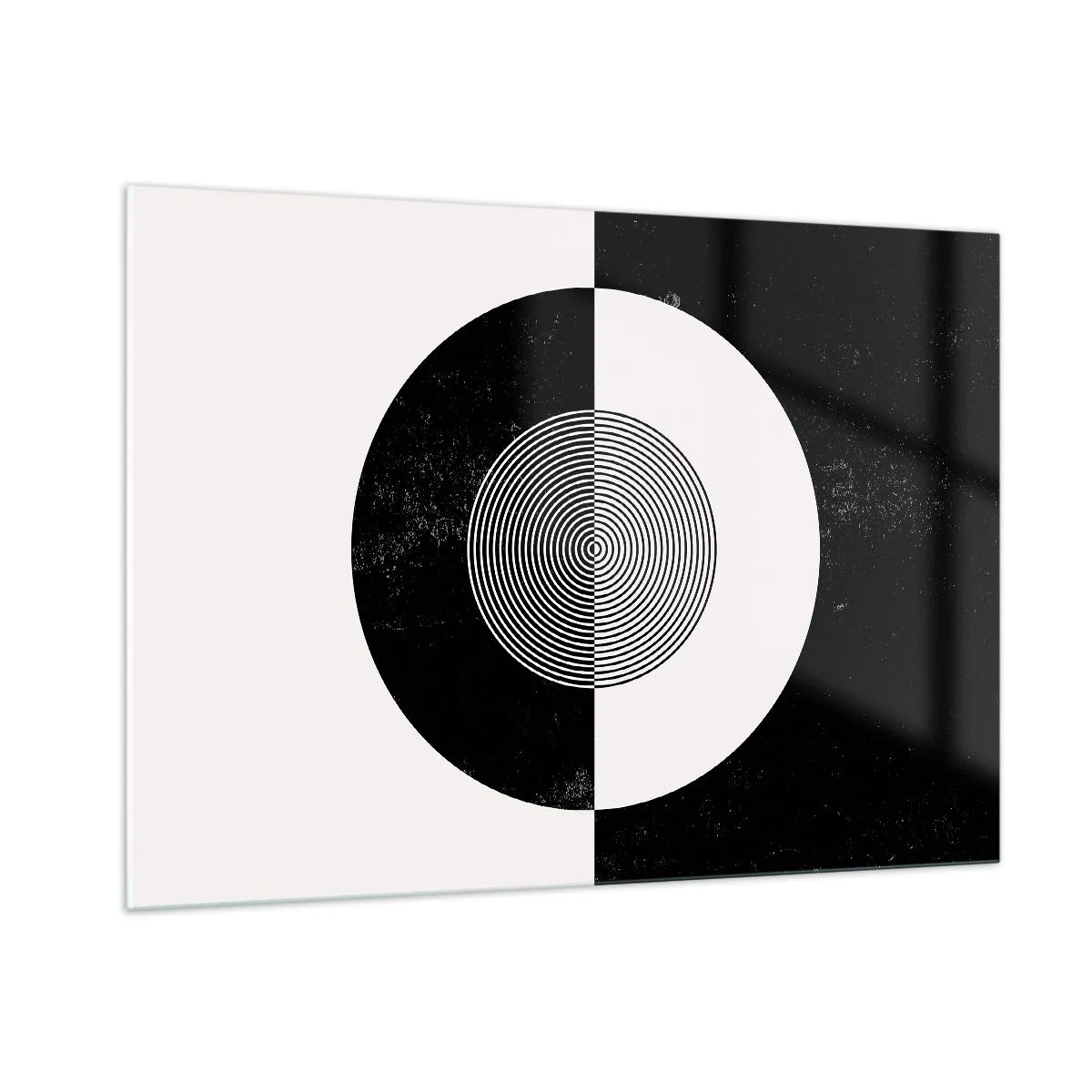 Cuadro sobre vidrio - Impresiones sobre Vidrio - Patrón geométrico de simetría en blanco y negro. - 100x70cm - Armonía en blanco y negro - Decoración de pared moderna para salón y dormitorio ARTTOR