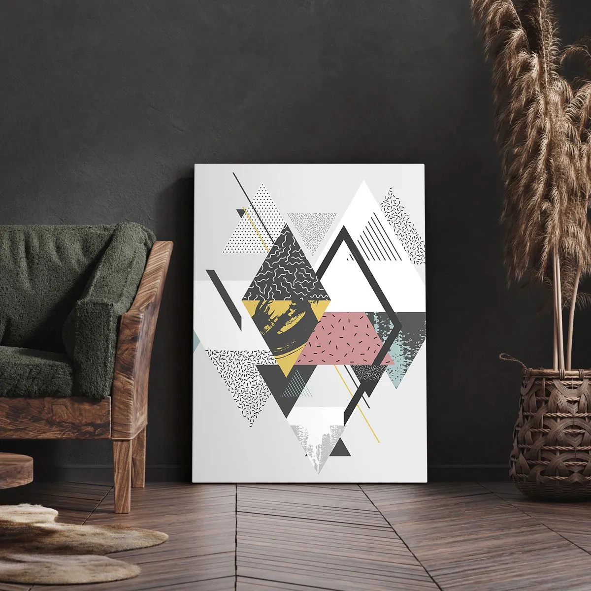 Cuadro sobre lienzo - Impresión de Imagen - Patrones geométricos sobre un fondo claro - 50x70cm - Una variación del triángulo y el rombo - Decoración de pared moderna para salón y dormitorio ARTTOR