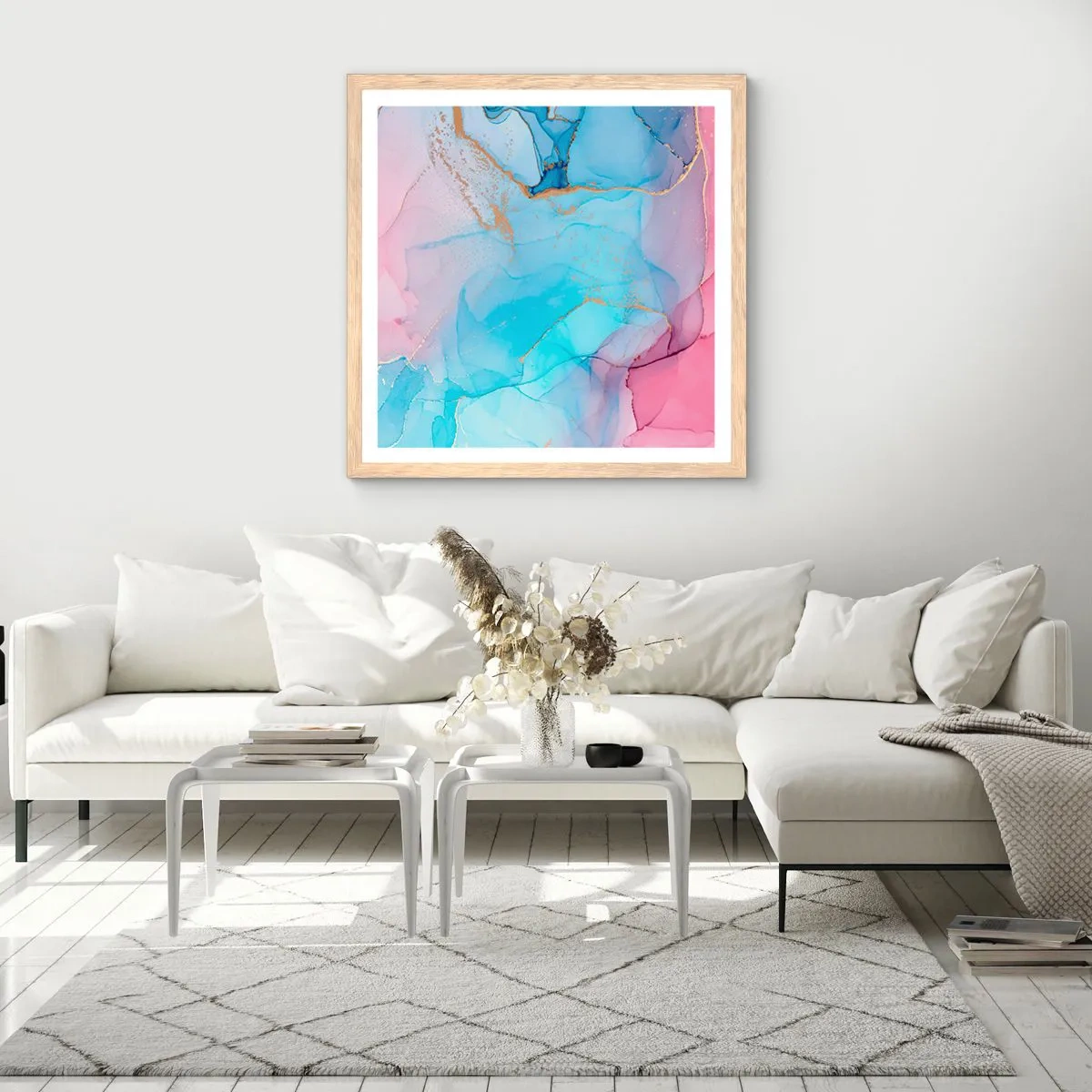 Póster en marco roble claro - Reuniones y encuentros de colores - 50x50 cm