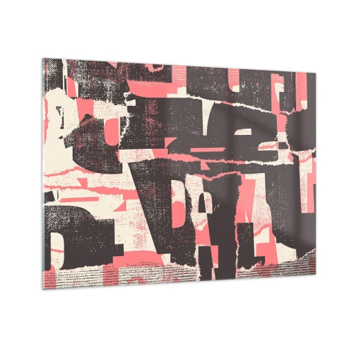 Cuadro sobre vidrio - Impresiones sobre Vidrio - Abstracción moderna en negro, rojo y beige. - 70x50cm - Todo el ajetreo - Decoración de pared moderna para salón y dormitorio ARTTOR