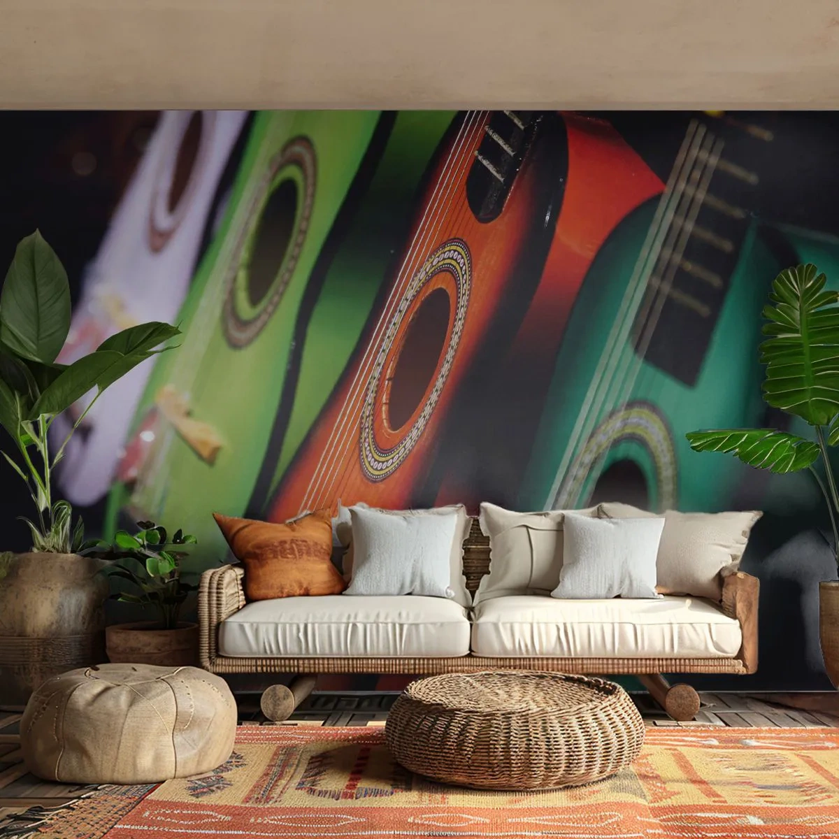 Fotomural Premium Canvas - La guitarra tiene muchos colores - Música, Guitarra, Un instrumento musical - 250x175 cm