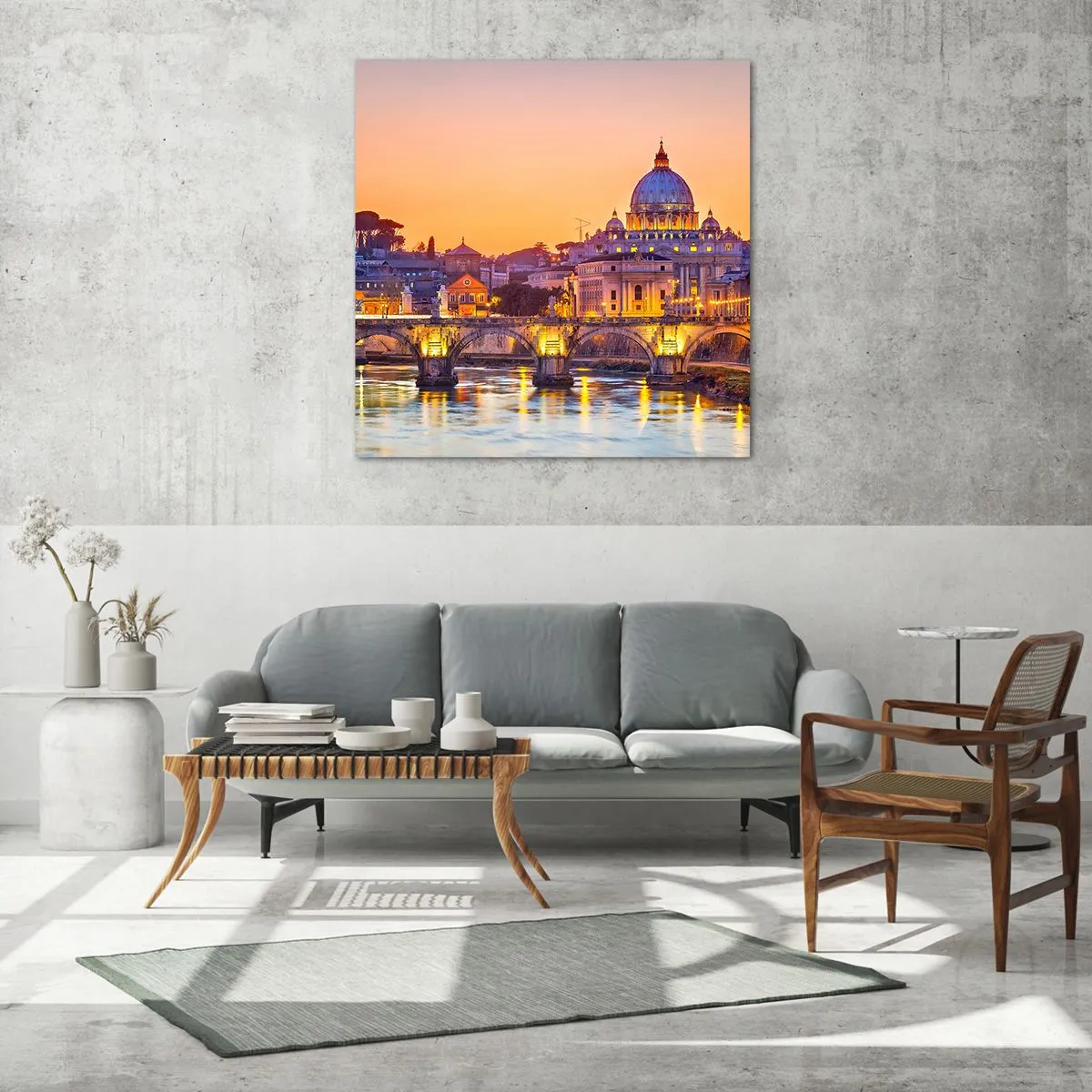Cuadro sobre vidrio - Impresiones sobre Vidrio - Crepúsculo sobre la Ciudad Eterna - 30x30 cm