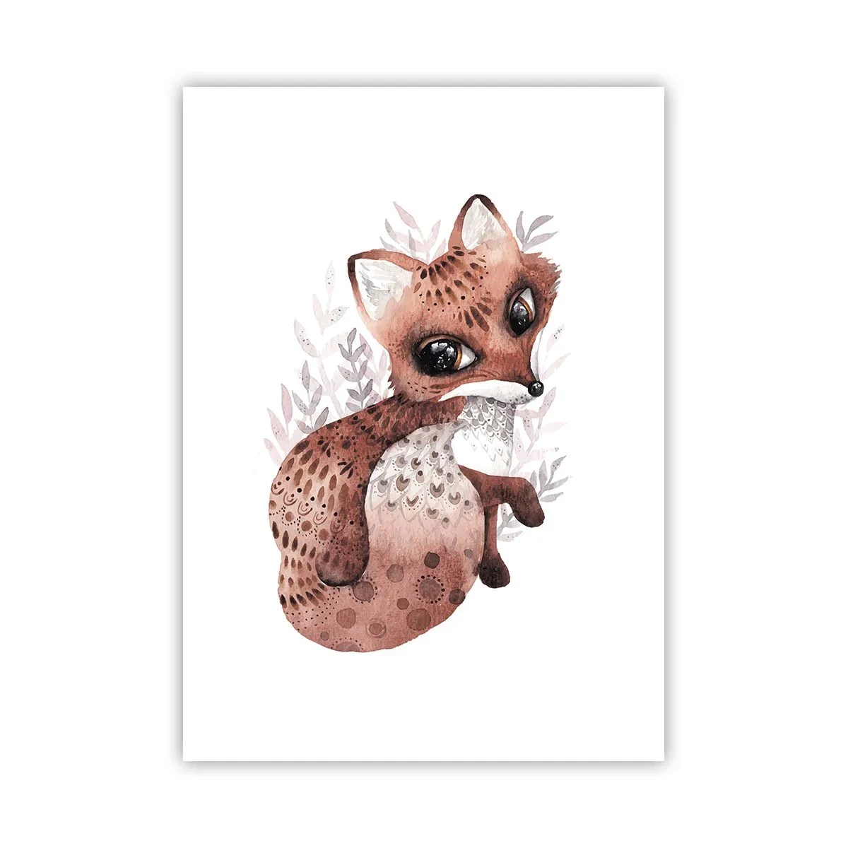 Póster - Un lindo zorro de acuarela sobre un fondo blanco. - 50x70cm - Dulzura y amor - Decoración de pared moderna para salón y dormitorio ARTTOR