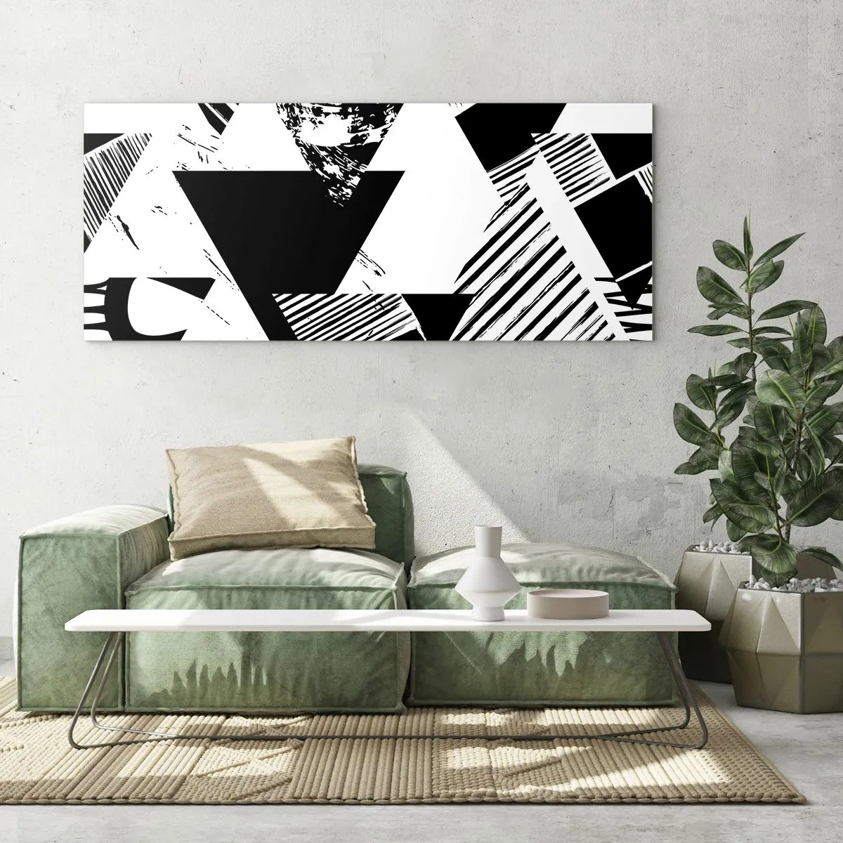 Cuadro sobre vidrio - Impresiones sobre Vidrio - Una lluvia de triángulos - 100x40 cm