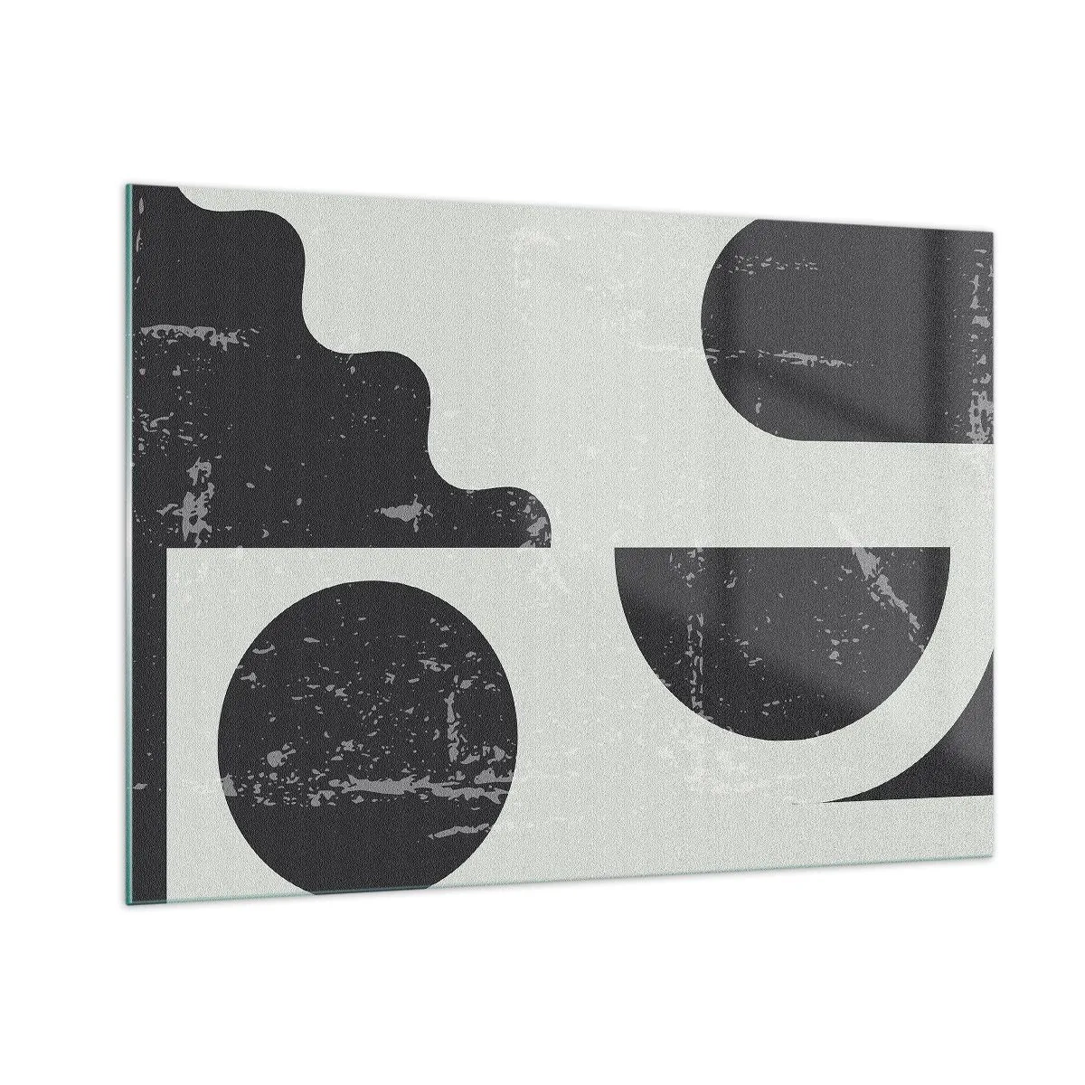 Cuadro sobre vidrio - Impresiones sobre Vidrio - Gráficos geométricos abstractos con abrasiones - 100x70cm - Composición arriba y abajo - Decoración de pared moderna para salón y dormitorio ARTTOR