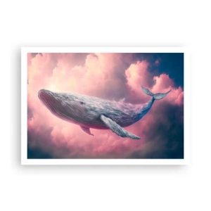 Póster - Una ballena flotando en las nubes al atardecer. - 100x70cm - La reina de los mares asciende - Decoración de pared moderna para salón y dormitorio ARTTOR