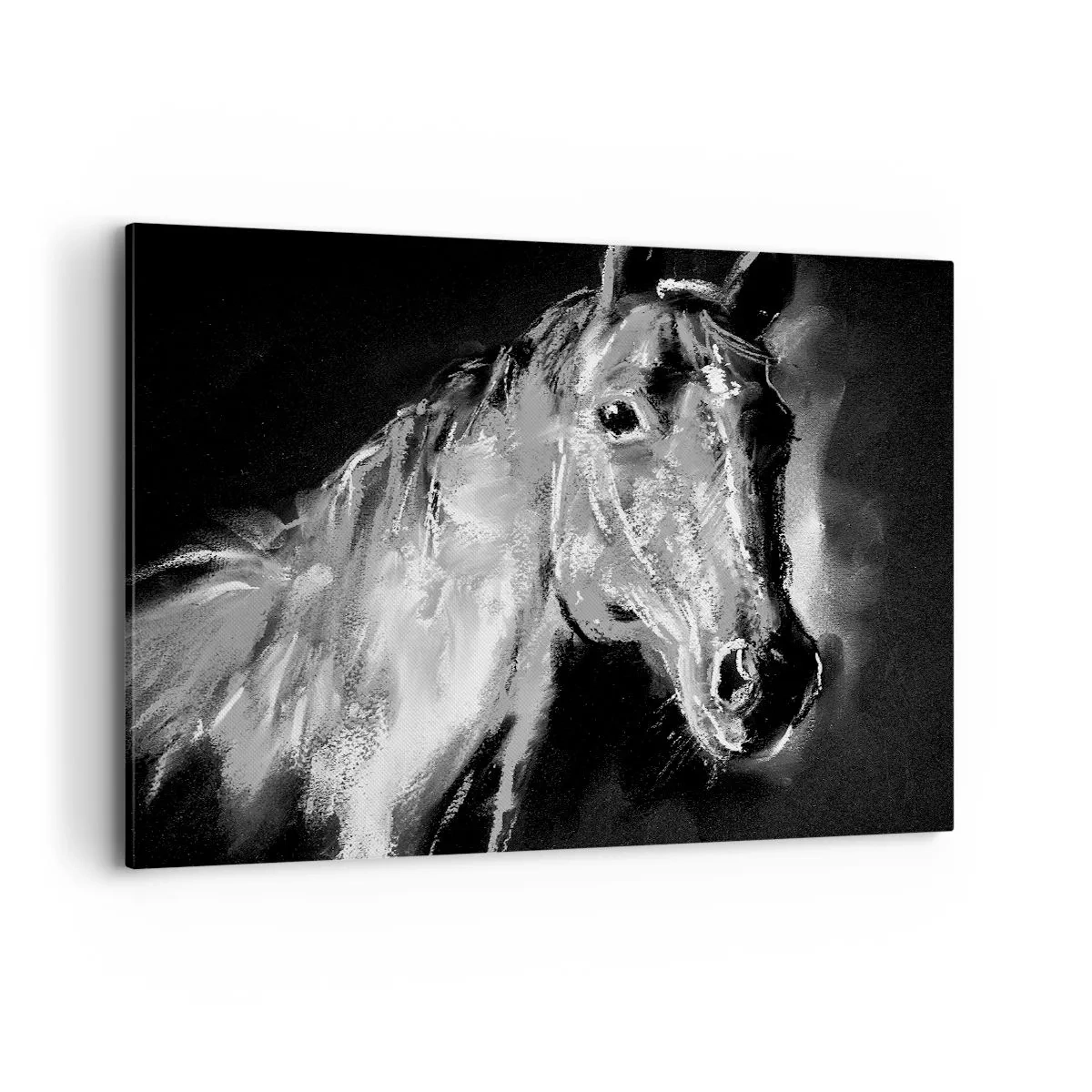Cuadro sobre lienzo - Impresión de Imagen - Retrato de un caballo en un estilo dinámico en blanco y negro. - 100x70cm - El brillo de un alma noble - Decoración de pared moderna para salón y dormitorio ARTTOR