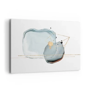 Cuadro sobre lienzo - Impresión de Imagen - Formas abstractas en tonos azules y dorados sobre un fondo blanco. - 100x70cm - Un estudio de gotas - Decoración de pared moderna para salón y dormitorio ARTTOR
