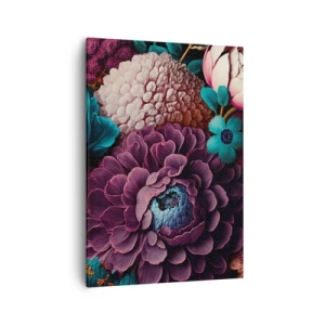 Cuadro sobre lienzo - Impresión de Imagen - Un ramo de flores en colores intensos sobre un fondo oscuro. - 50x70cm - Naturaleza en abundancia - Decoración de pared moderna para salón y dormitorio ARTTOR
