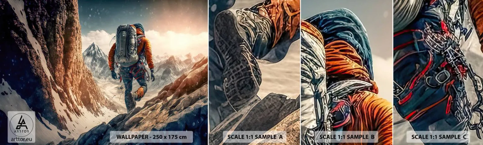 Muestra de fotomural autoadhesivo Deluxe Sticker - Guerrero solitario - Alpes, Escalada, Montañas - 100x30 cm