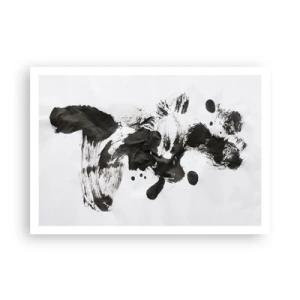 Póster - Composición abstracta de manchas negras sobre fondo blanco. - 100x70cm - ¿Un método en la locura? - Decoración de pared moderna para salón y dormitorio ARTTOR