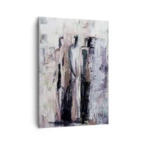 Cuadro sobre lienzo - Impresión de Imagen - Una composición abstracta con tres figuras en colores pastel. - 50x70cm - El trío misterioso - Decoración de pared moderna para salón y dormitorio ARTTOR