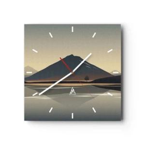 Reloj de pared - Reloj de vidrio - Paisaje de montaña minimalista con reflejo en el agua. - 30x30cm - Reflejo de espejo - Decoración de pared moderna para salón y dormitorio ARTTOR