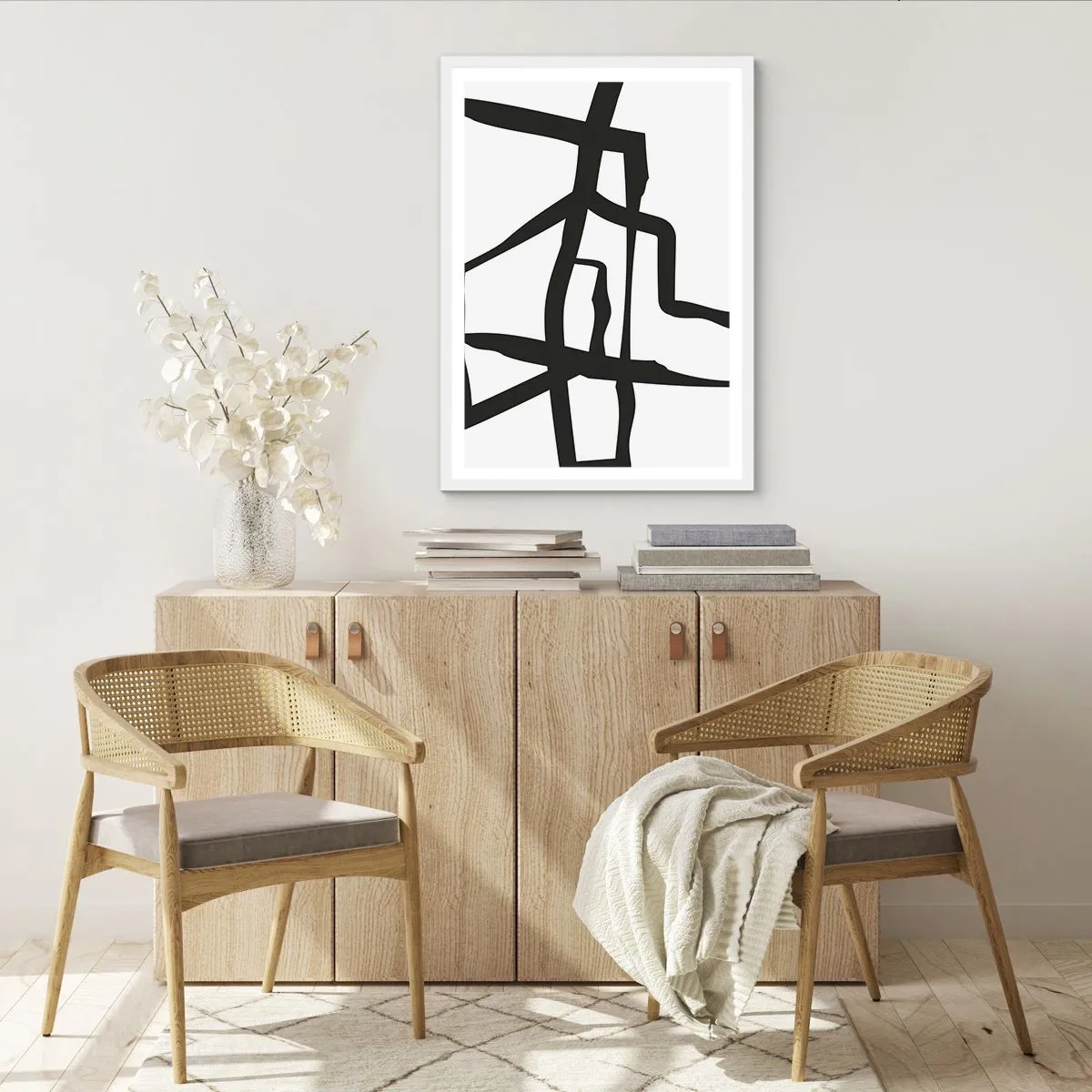 Póster en marco blanco - Construcción en blanco y negro - 50x70 cm