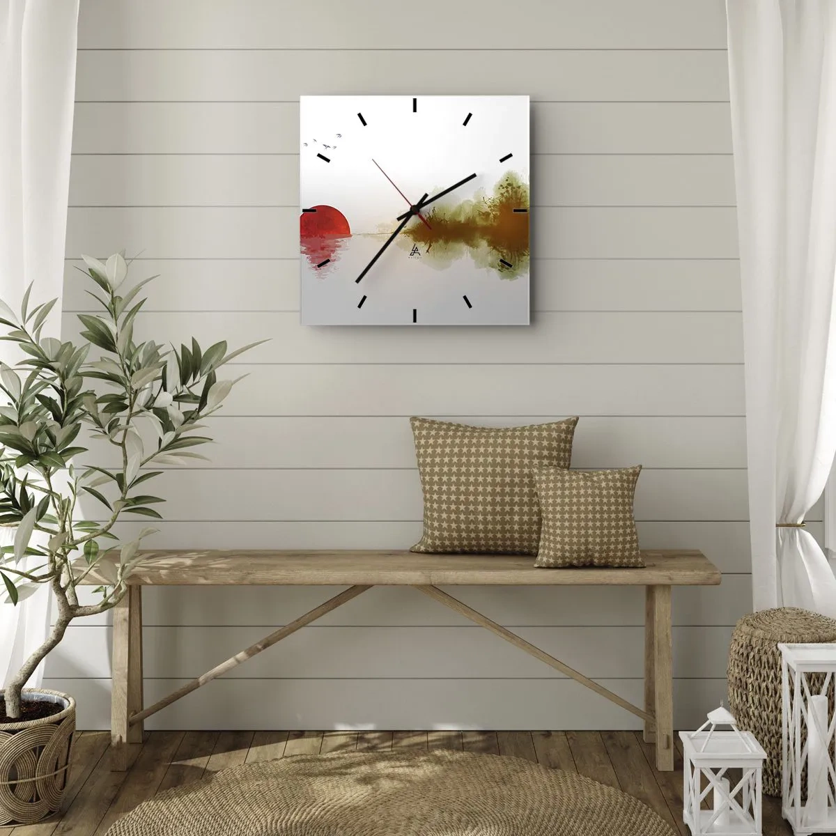 Reloj de pared - Reloj de vidrio - Atardecer abstracto sobre un lago con reflejo - 30x30cm - Una promesa de paz - Decoración de pared moderna para salón y dormitorio ARTTOR