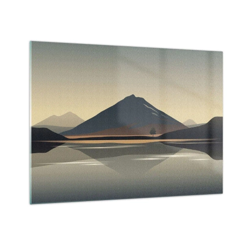 Cuadro sobre vidrio - Impresiones sobre Vidrio - Montañas y lago en tonos cálidos con efecto reflectante. - 70x50cm - Reflejo de espejo - Decoración de pared moderna para salón y dormitorio ARTTOR