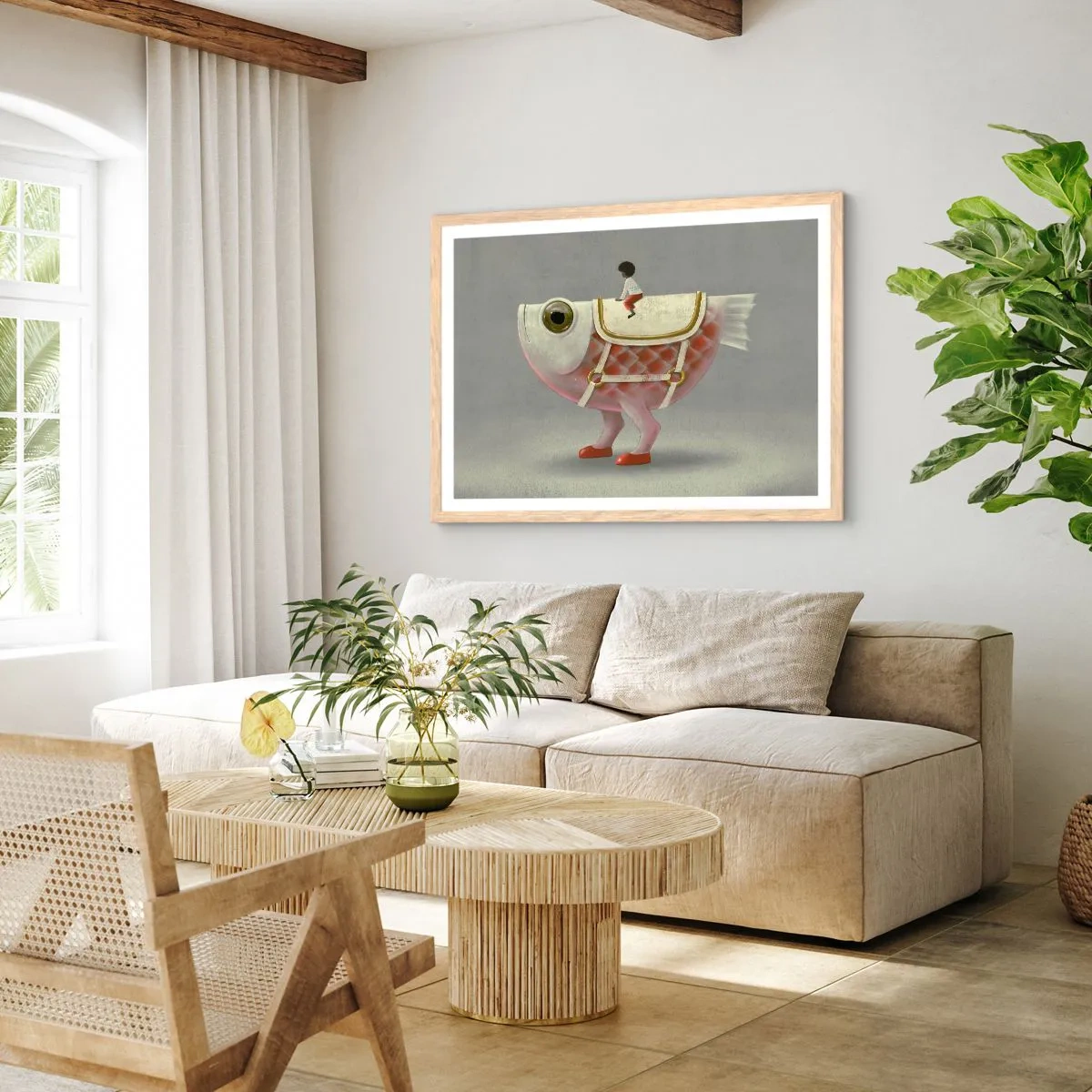 Póster en marco roble claro - Jinete del pescado - 91x61 cm