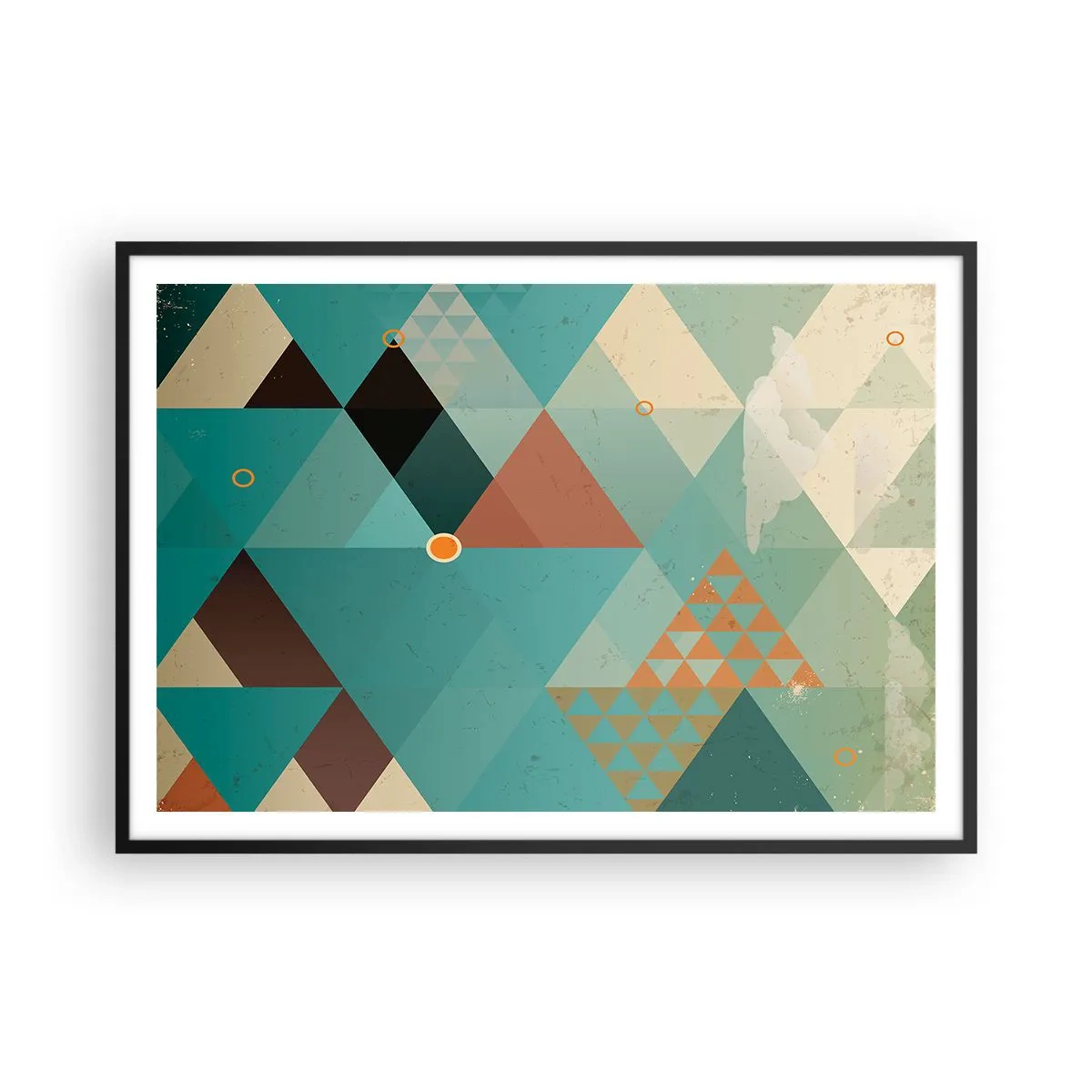 Póster en marco negro - Patrones geométricos en tonos turquesa y marrón. - 100x70cm - Uno para todos y todos para uno - Decoración de pared moderna para salón y dormitorio ARTTOR