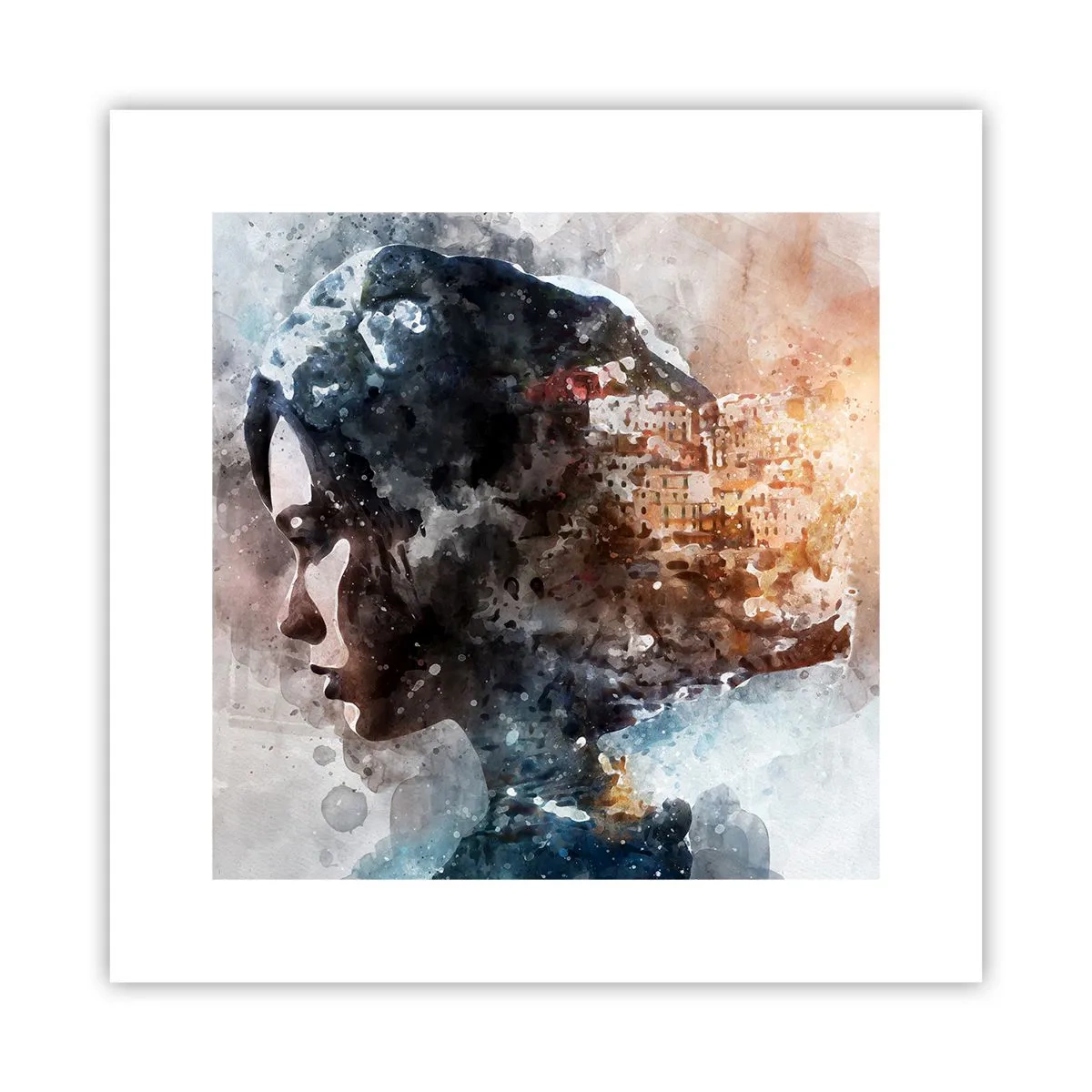 Póster - Una historia sobre una niña con una ciudad de fondo - 30x30 cm