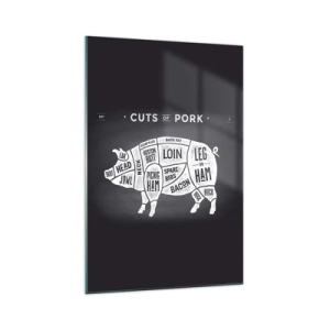 Cuadro sobre vidrio - Impresiones sobre Vidrio - Diagrama de cortes de carne de cerdo sobre fondo negro - 70x100cm - Manual del carnicero - Decoración de pared moderna para salón y dormitorio ARTTOR