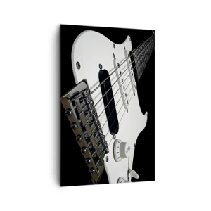 Cuadro sobre lienzo - Impresión de Imagen - Primer plano de una guitarra eléctrica blanca sobre fondo negro. - 80x120cm - Oculto en blanco está el sonido - Decoración de pared moderna para salón y dormitorio ARTTOR