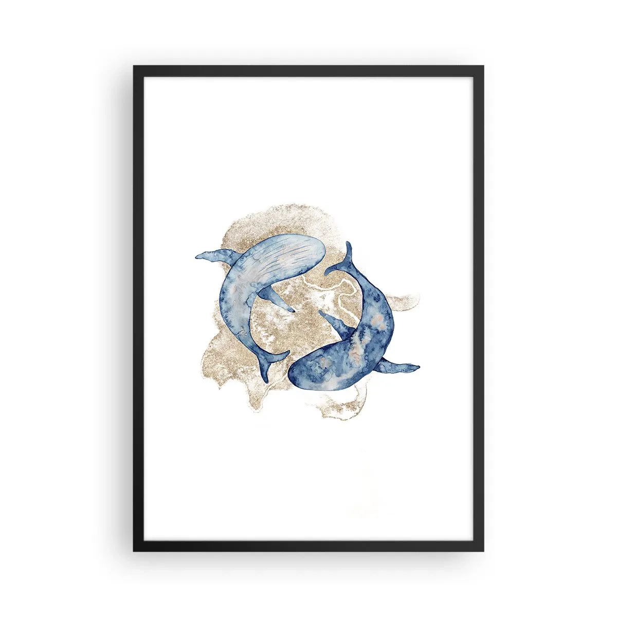 Póster en marco negro - Una pintura abstracta de dos ballenas de aleta. - 50x70cm - ¿Amistad o amor? - Decoración de pared moderna para salón y dormitorio ARTTOR