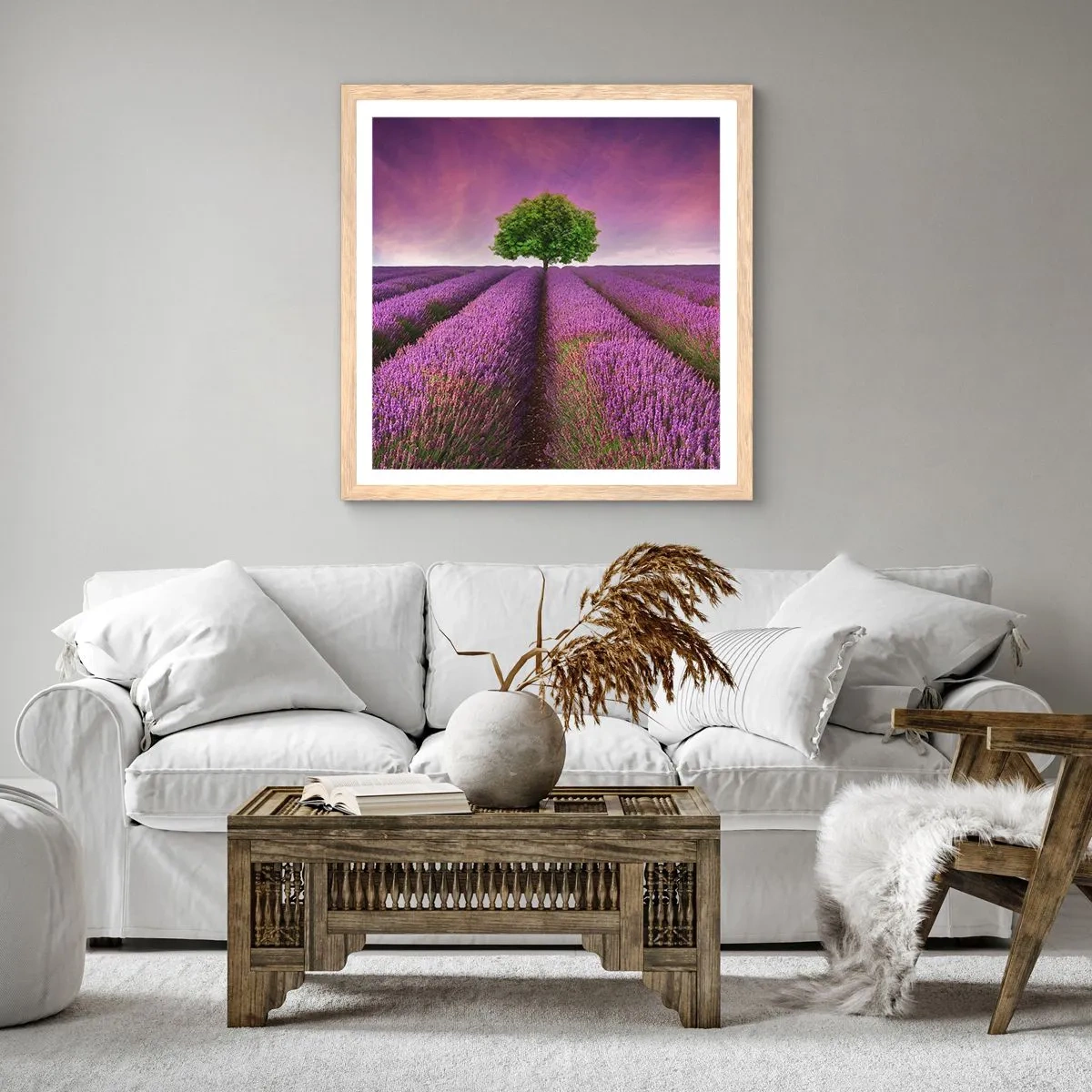 Póster en marco roble claro - En los campos de lavanda - 40x40 cm