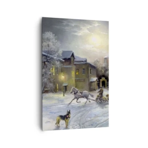 Cuadro sobre lienzo - Impresión de Imagen - Paisaje invernal en un pueblo ruso con un trineo y una iglesia. - 80x120cm - La magia de un invierno ruso - Decoración de pared moderna para salón y dormitorio ARTTOR