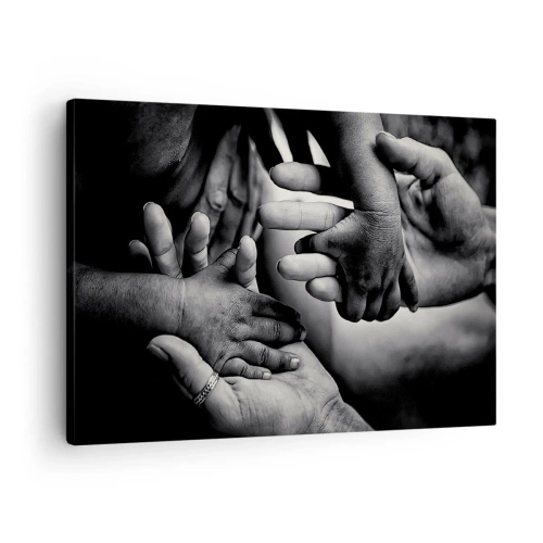 Cuadro sobre lienzo - Impresión de Imagen - Manos en blanco y negro de diferentes generaciones. - 70x50cm - Ser humano - Decoración de pared moderna para salón y dormitorio ARTTOR