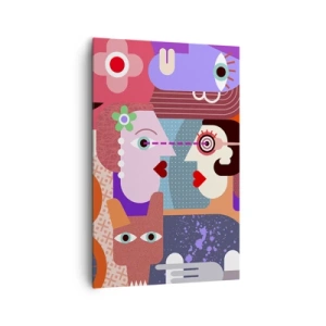 Cuadro sobre lienzo - Impresión de Imagen - Figuras abstractas en colores vivos - 80x120cm - Cara a cara - Decoración de pared moderna para salón y dormitorio ARTTOR