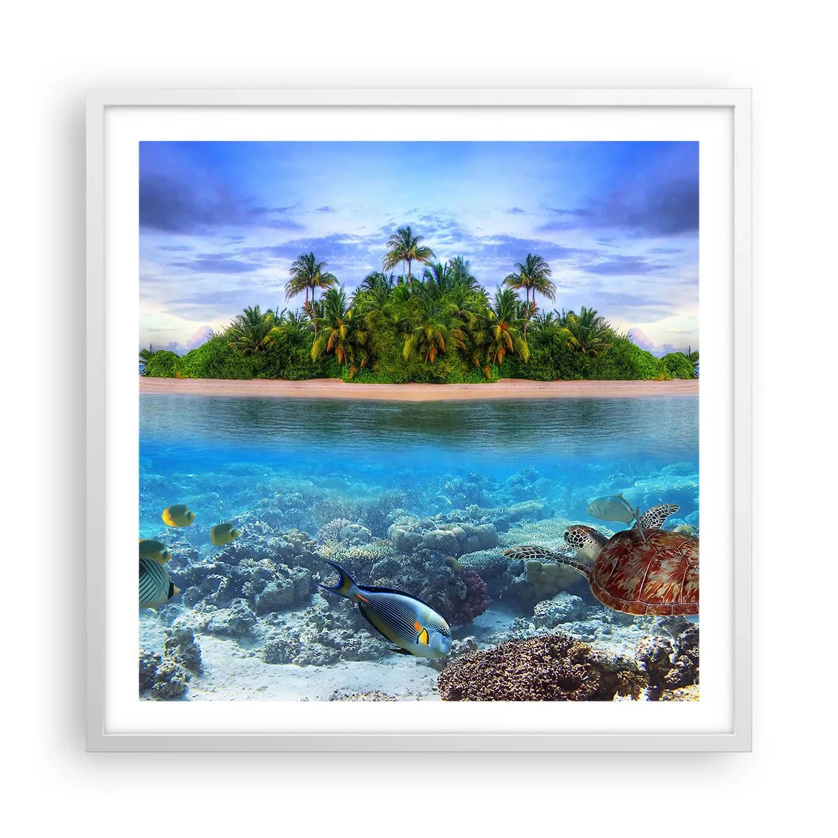 Póster en marco blanco - Una isla paradisíaca te invita - 60x60 cm