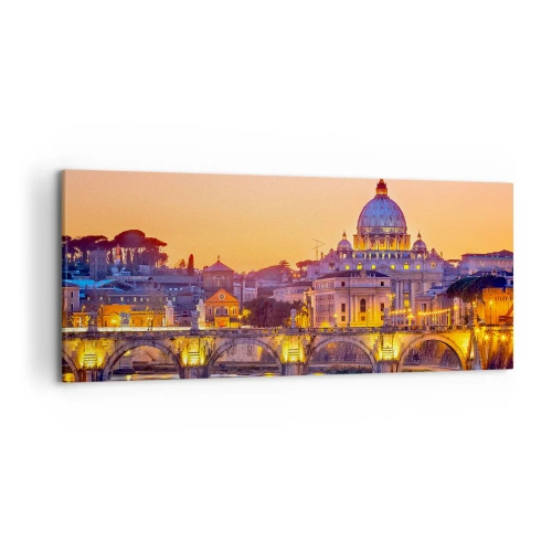Cuadro sobre lienzo - Impresión de Imagen - Panorama del Vaticano al atardecer con un puente sobre el río - 120x50cm - Crepúsculo sobre la Ciudad Eterna - Decoración de pared moderna para salón y dormitorio ARTTOR