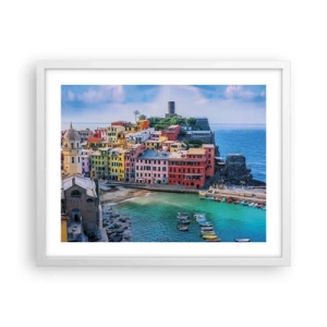 Póster en marco blanco - Pueblo mágico del Mediterráneo - 50x40 cm