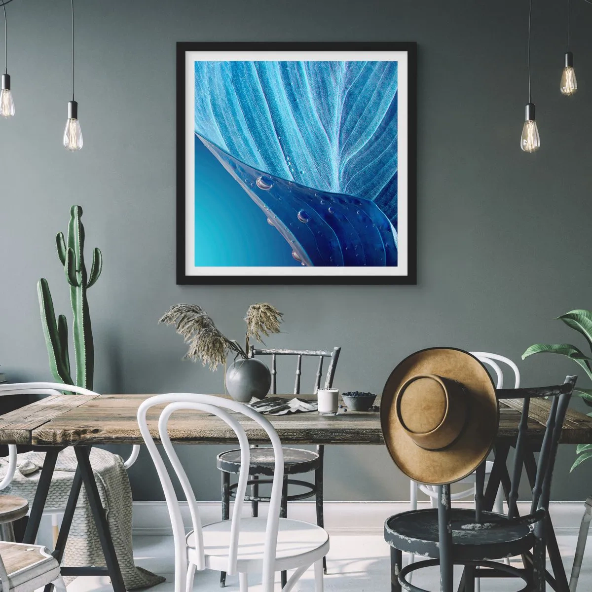 Póster en marco negro - Gotas ocultas de azul - 30x30 cm