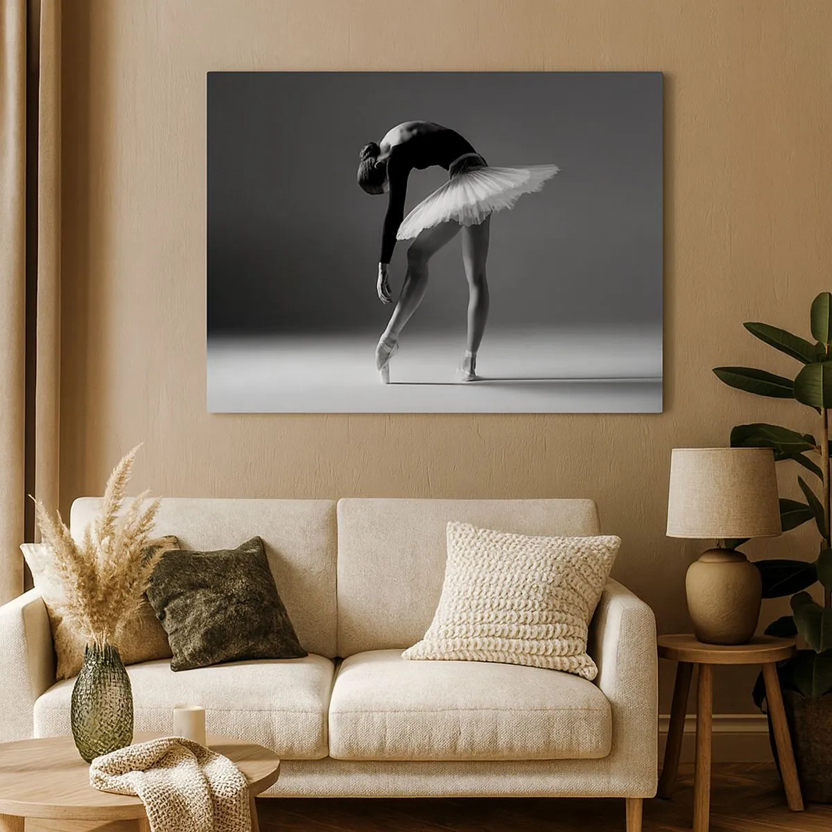 Cuadro sobre lienzo - Impresión de Imagen - Una bailarina en una pose elegante sobre un fondo blanco y negro. - 70x50cm - Bella bailarina - Decoración de pared moderna para salón y dormitorio ARTTOR