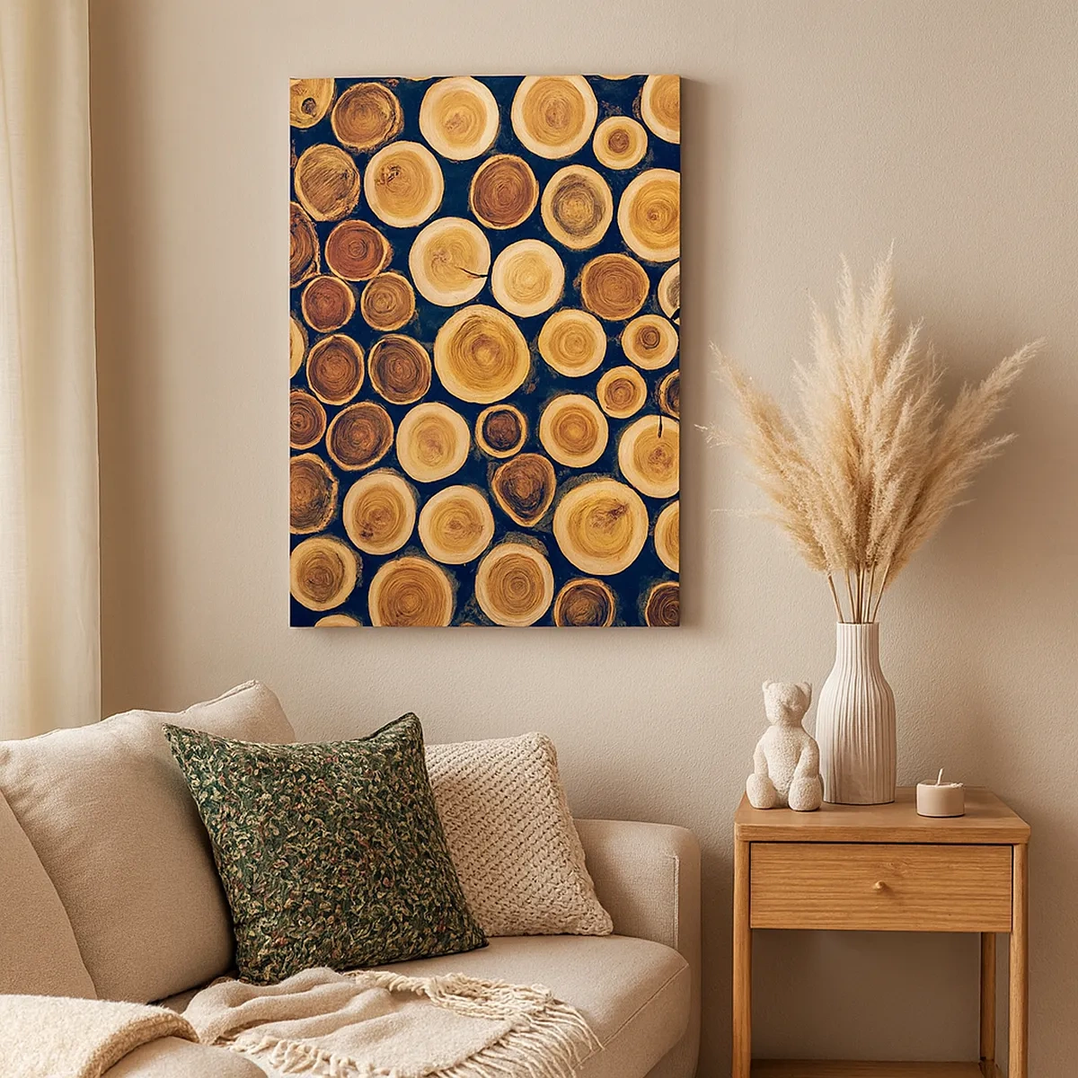 Cuadro sobre lienzo - Impresión de Imagen - Patrón elaborado a partir de secciones transversales de troncos de madera. - 50x70cm - ¿Qué edad tengo? - Decoración de pared moderna para salón y dormitorio ARTTOR