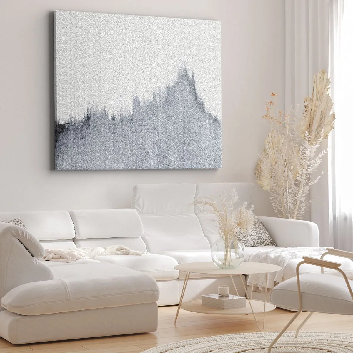 Cuadro sobre lienzo - Impresión de Imagen - Composición abstracta gris en estilo minimalista. - 70x50cm - Una señal misteriosa - Decoración de pared moderna para salón y dormitorio ARTTOR