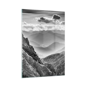 Cuadro sobre vidrio - Impresiones sobre Vidrio - Panorama de montaña en blanco y negro con vista al valle. - 50x70cm - Hasta el horizonte - Decoración de pared moderna para salón y dormitorio ARTTOR