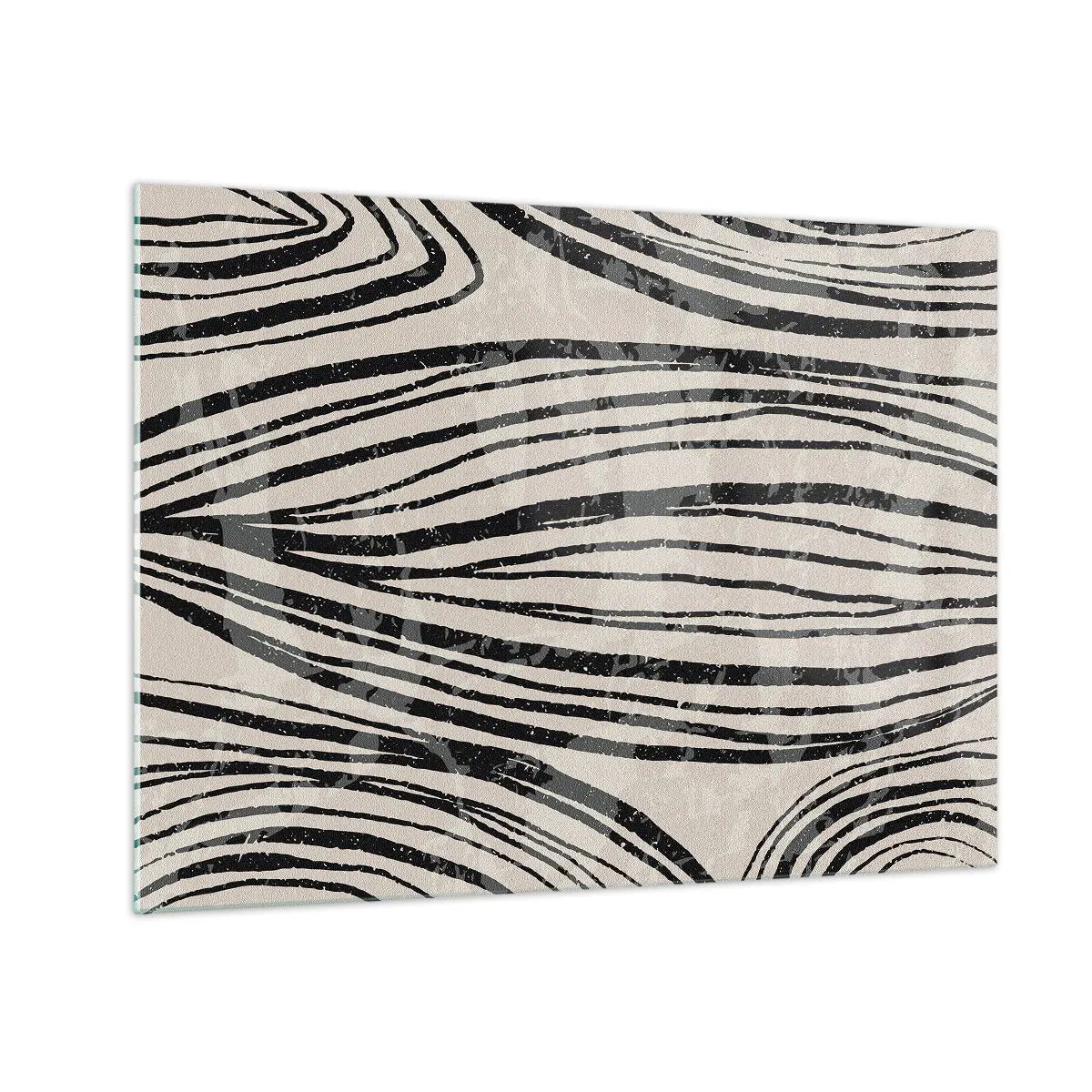 Cuadro sobre vidrio - Impresiones sobre Vidrio - Ondas de líneas negras sobre un fondo claro - 70x50cm - Salpicadura de líneas - Decoración de pared moderna para salón y dormitorio ARTTOR