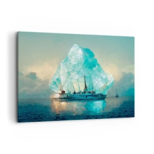 Cuadro sobre lienzo - Impresión de Imagen - Un barco con un majestuoso iceberg al fondo. - 120x80cm - Diamante ártico - Decoración de pared moderna para salón y dormitorio ARTTOR