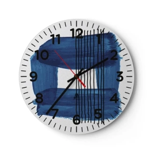 Reloj de pared - Reloj de vidrio - Composición azul y negra - 40x40 cm